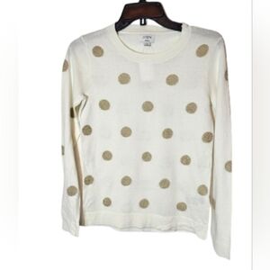 J.Crew Teddie White With Gold Polka Dots Sweater Women's Size XS NWT